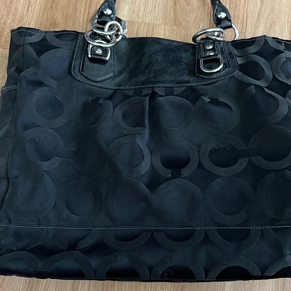 Coach Purse Madison Julianne Black Leather & Canvas Tote - Picture 8 of 9